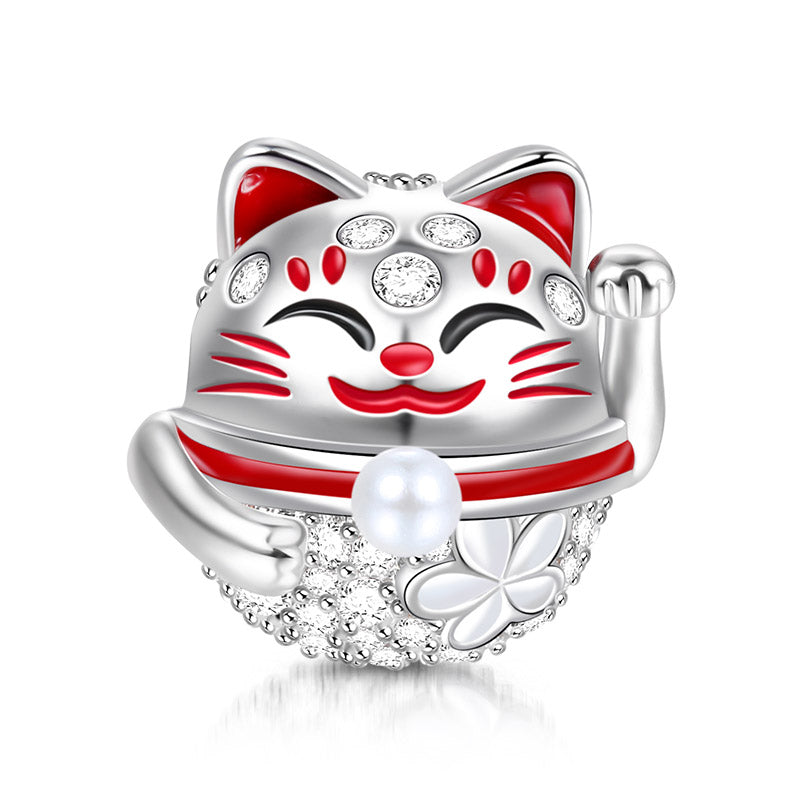 Gnoce "Wish You Luck" Lucky Cat Charm 925 Sterling Silver Fit All Major Brands of Bracelet_1