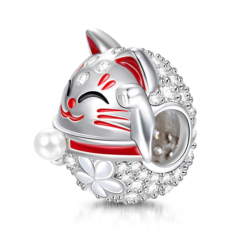 Gnoce "Wish You Luck" Lucky Cat Charm 925 Sterling Silver Fit All Major Brands of Bracelet_2