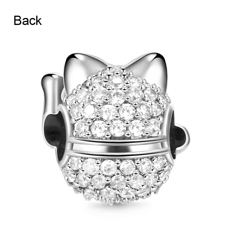Gnoce "Wish You Luck" Lucky Cat Charm 925 Sterling Silver Fit All Major Brands of Bracelet_3