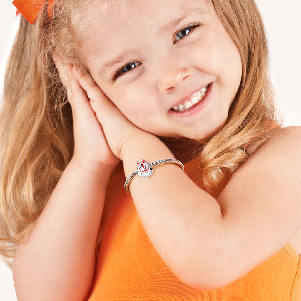 Gnoce "Wish You Luck" Lucky Cat Charm 925 Sterling Silver Fit All Major Brands of Bracelet_4