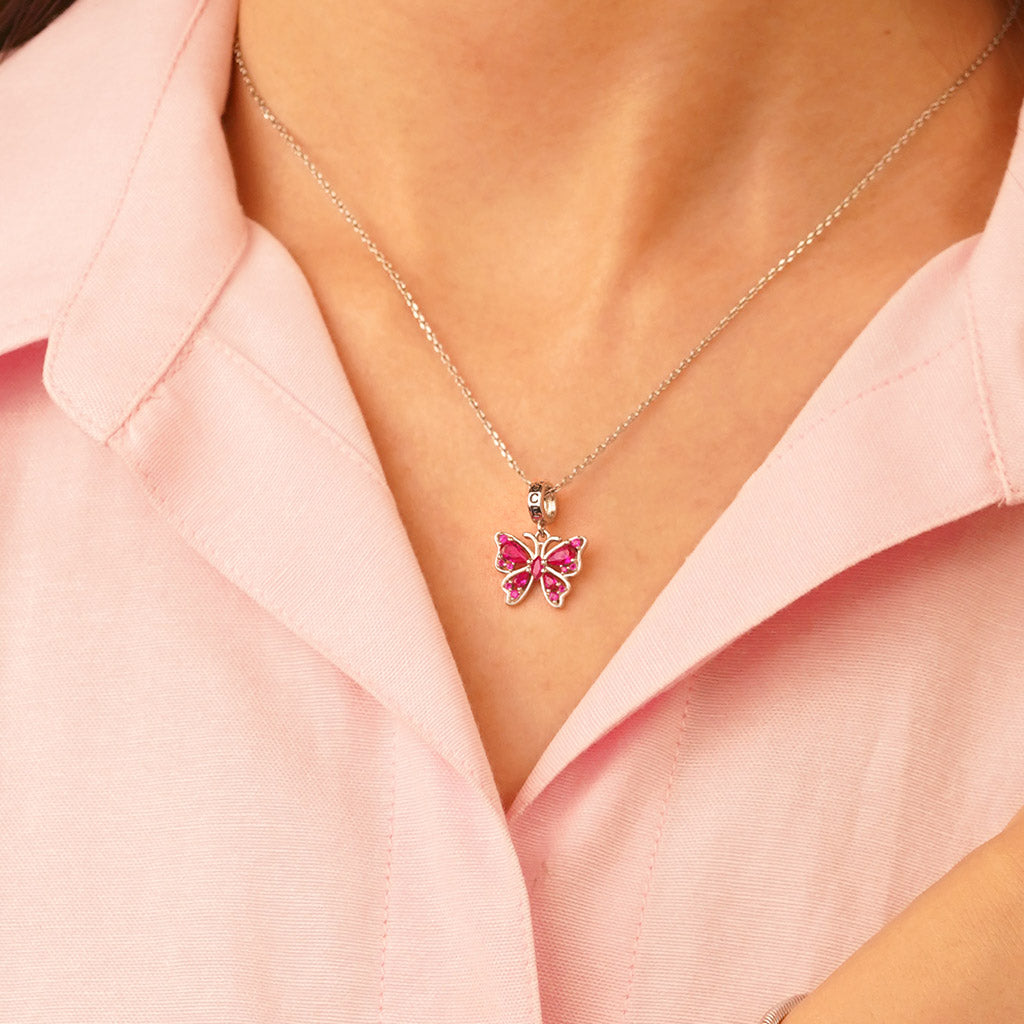 Gnoce Pink Butterfly Pendant Dangle Charm_5
