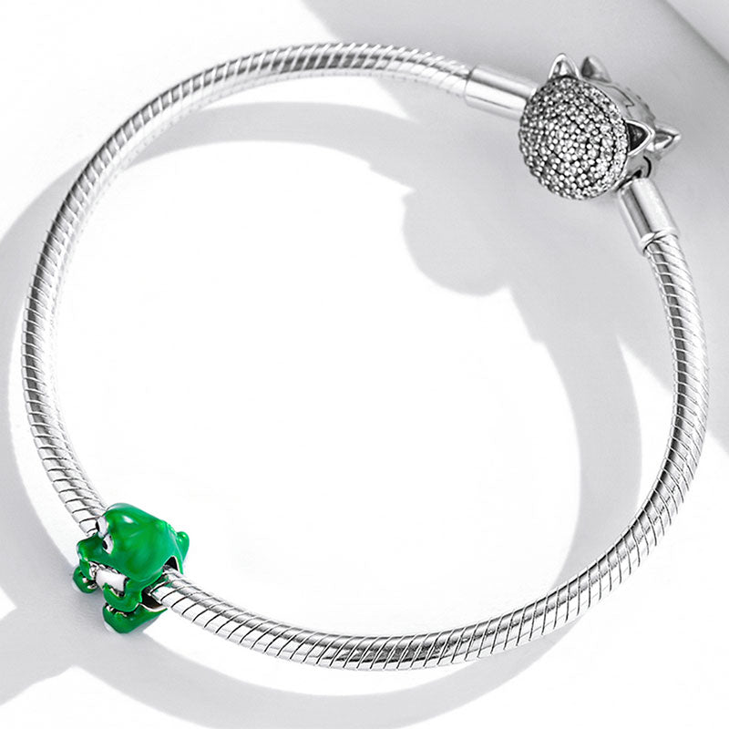 Cute Crocodile Charm Bead 925 Sterling Silver with Green Enamels_3