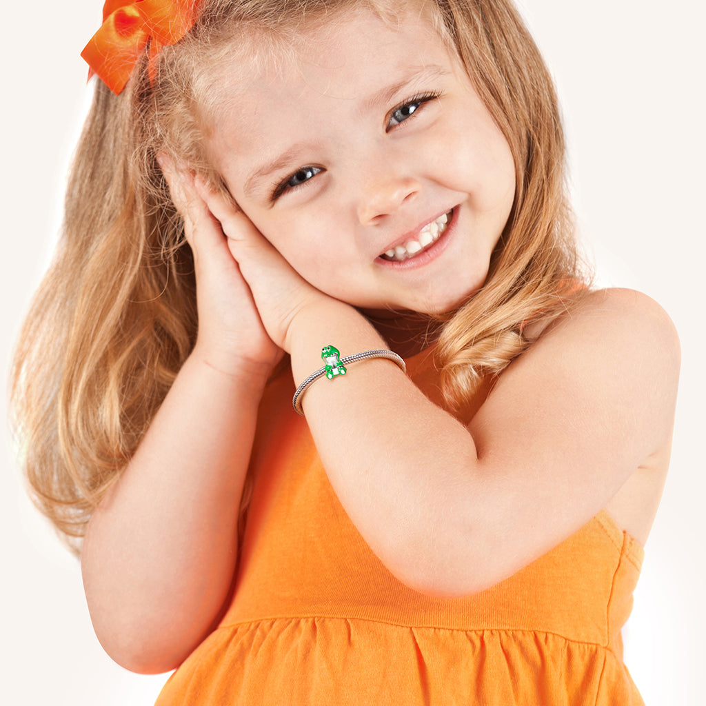 Cute Crocodile Charm Bead 925 Sterling Silver with Green Enamels_4