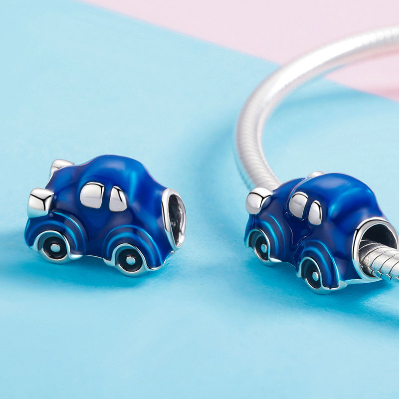 Blue Car Charm Bead 925 Sterling Silver With Sapphire Blue Enamels_2