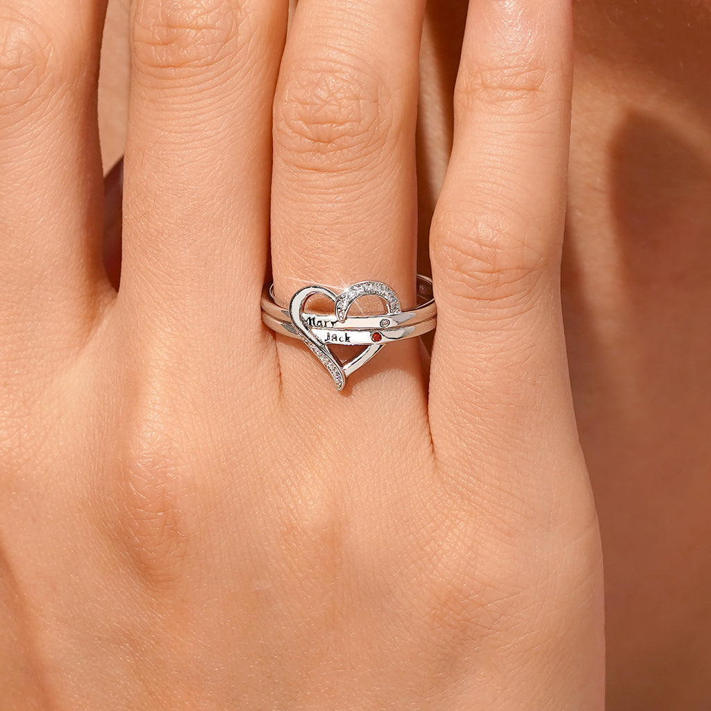 Gnoce Personalized Engravable Heart Birthstone Ring_7