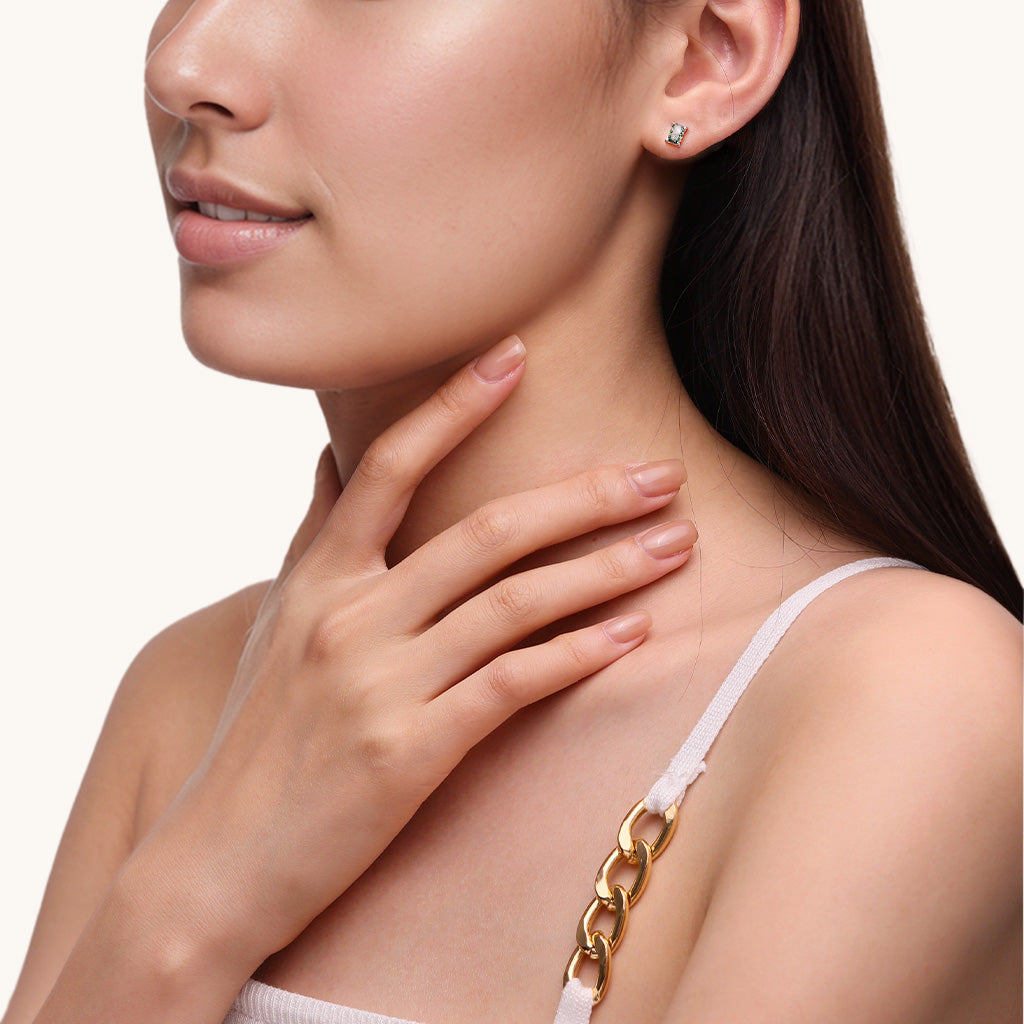 Gnoce Simple Geometry Green Moss Stud Earrings_4