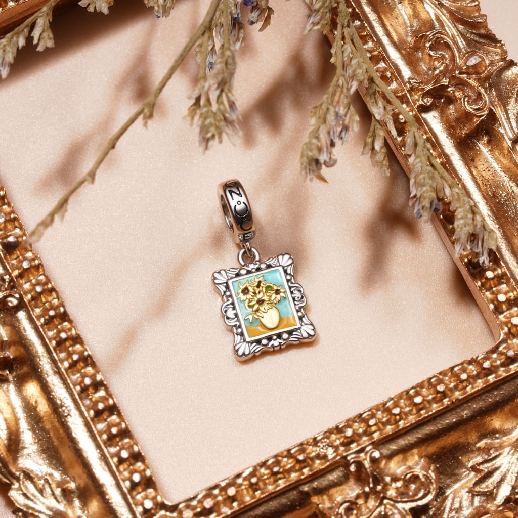 Gnoce Van Gogh Sunflowers Frame Charm Platinum-plated Silver Blend_3