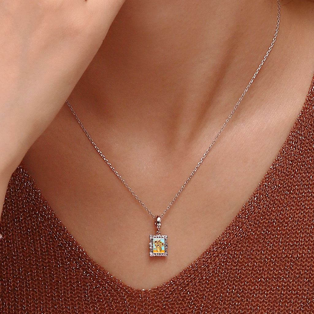 Gnoce Van Gogh Sunflowers Frame Charm Platinum-plated Silver Blend_5