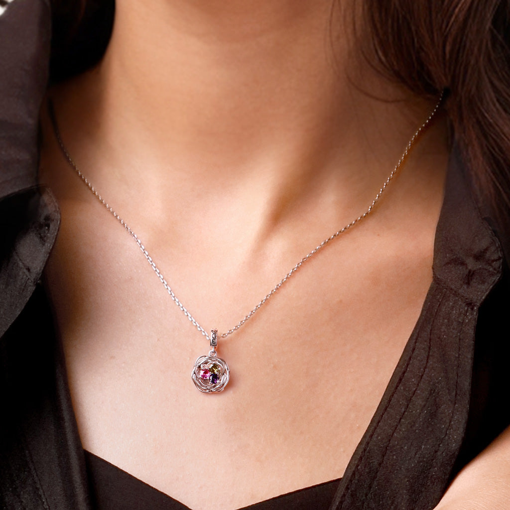 Gnoce Bird's Nest Three Eggs Birthstone Charm Platinum-plated Silver Blend_6