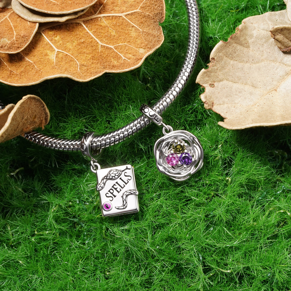 Gnoce Bird's Nest Three Eggs Birthstone Charm Platinum-plated Silver Blend_4