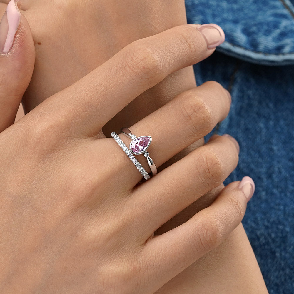 Gnoce Classic Pear Cut Pink CZ Stackable Ring Set_5