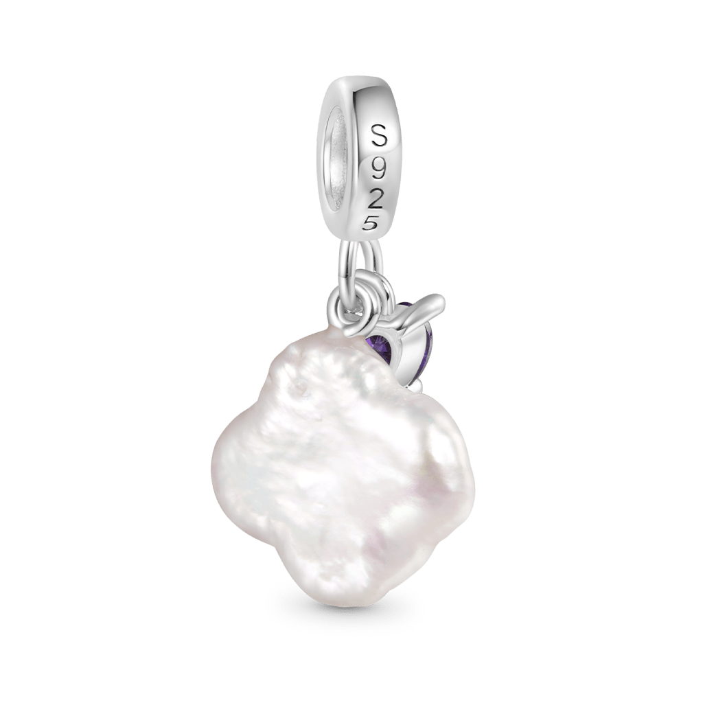 Gnoce Natural Four-leaf Clover Pearl Birthstone Heart Pendant Dangle Charm_3