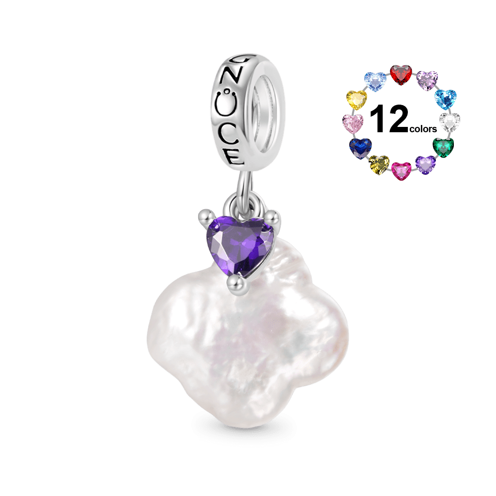 Gnoce Natural Four-leaf Clover Pearl Birthstone Heart Pendant Dangle Charm_1