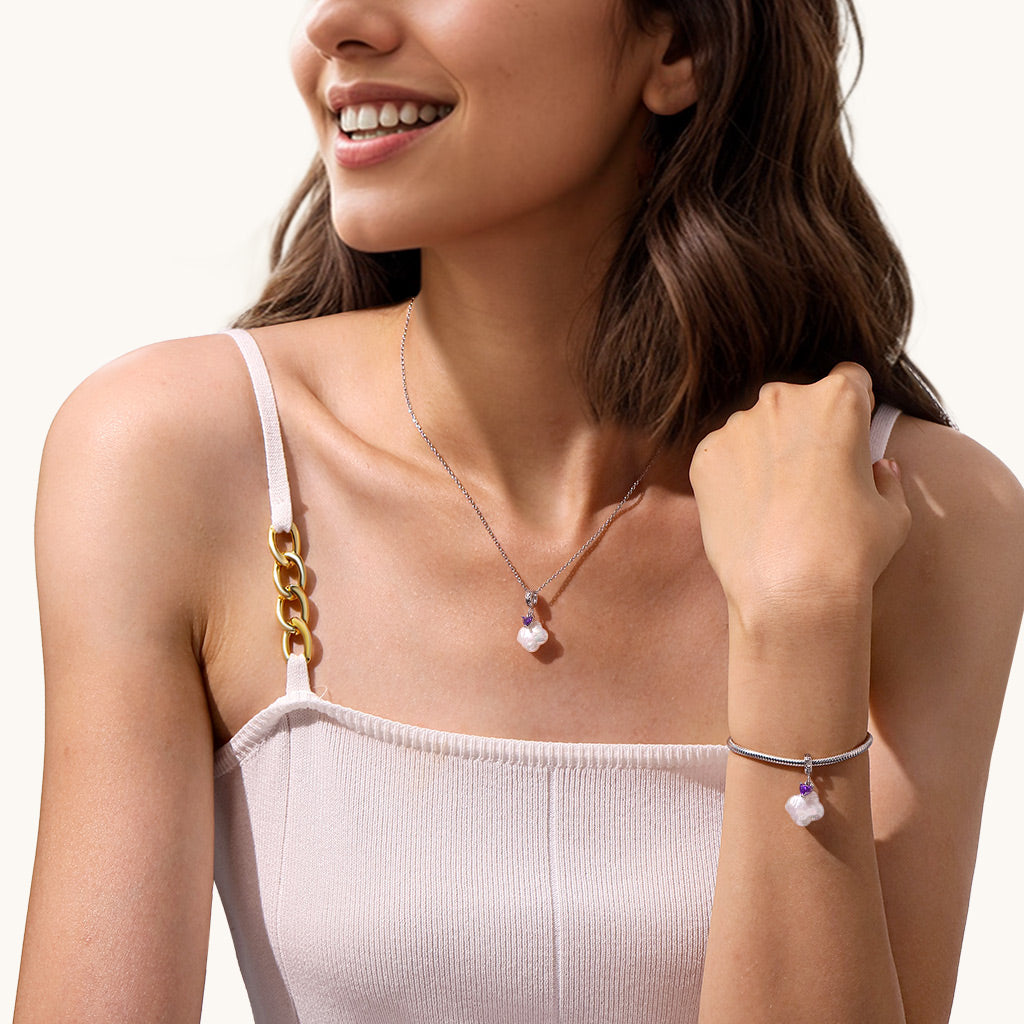 Gnoce Natural Four-leaf Clover Pearl Birthstone Heart Pendant Dangle Charm_4