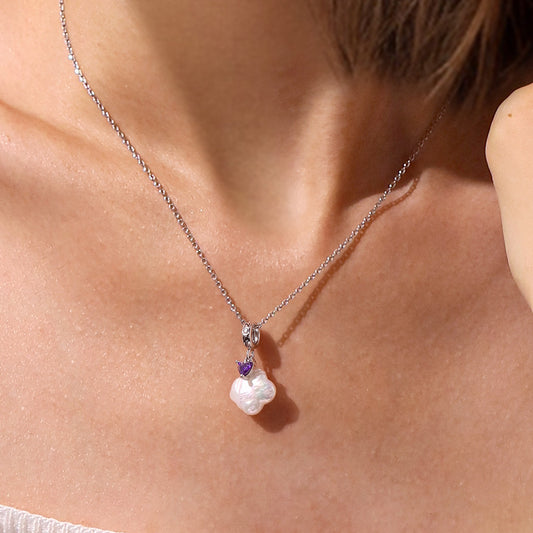 Gnoce Natural Four-leaf Clover Pearl Birthstone Heart Pendant Dangle Charm_6