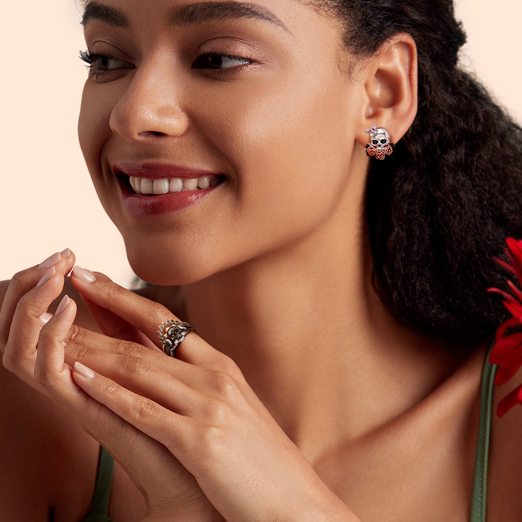 Gnoce Skull Earrings Platinum-plated Silver Blend_3