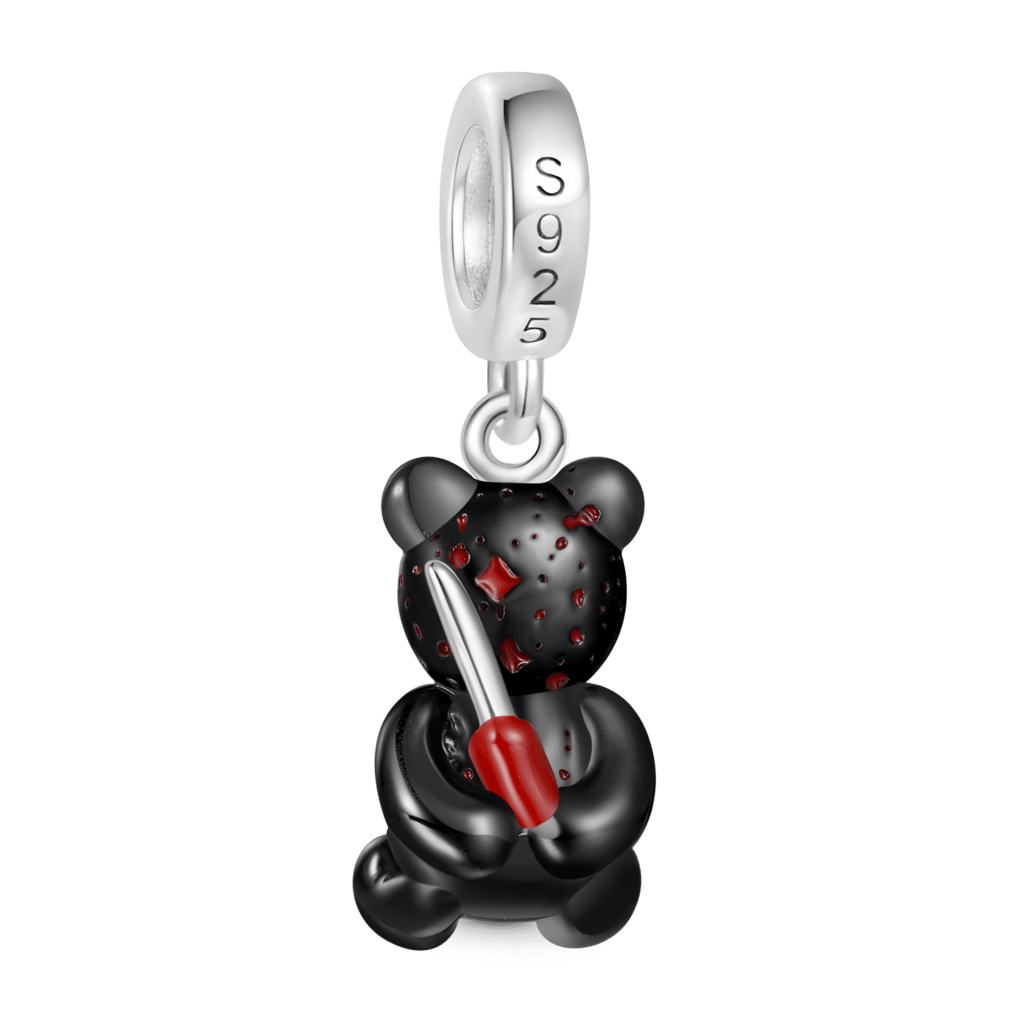 Gnoce Halloween Black Bear Holding Knife Pendant Dangle Charm_2