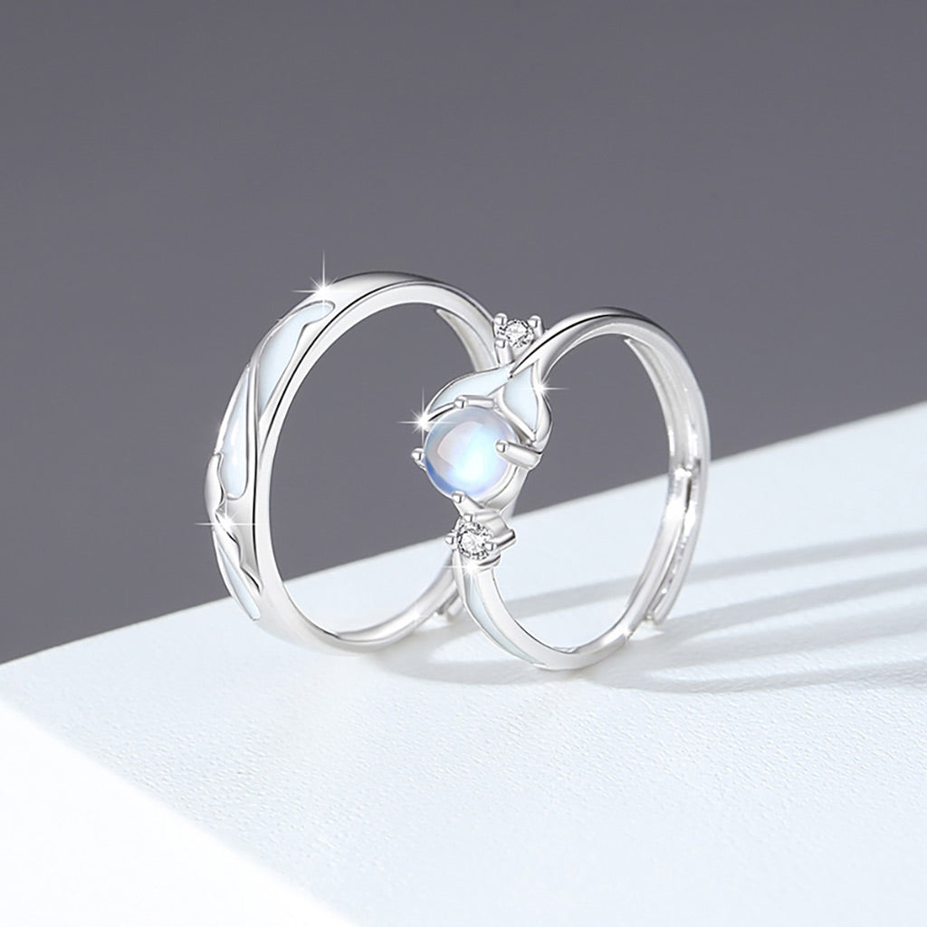 Gnoce Glowing Band Moonstone Adjustable Couple Rings_5