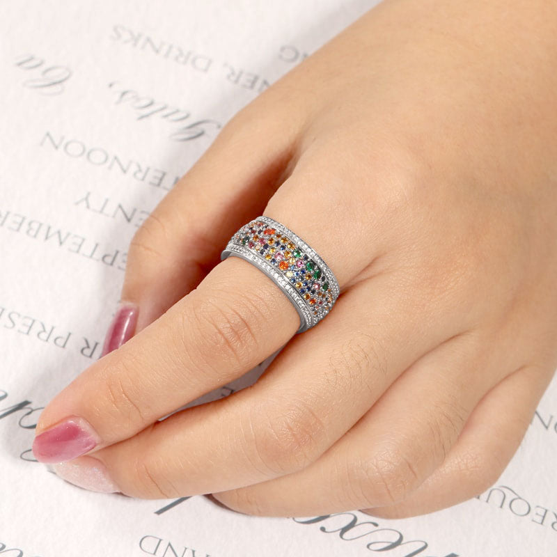 Colorful Brilliant Cut Band Ring 925 Sterling Silver_4