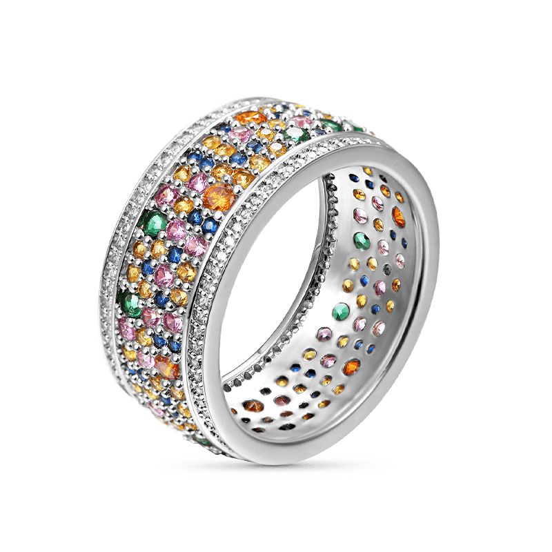 Colorful Brilliant Cut Band Ring 925 Sterling Silver_3