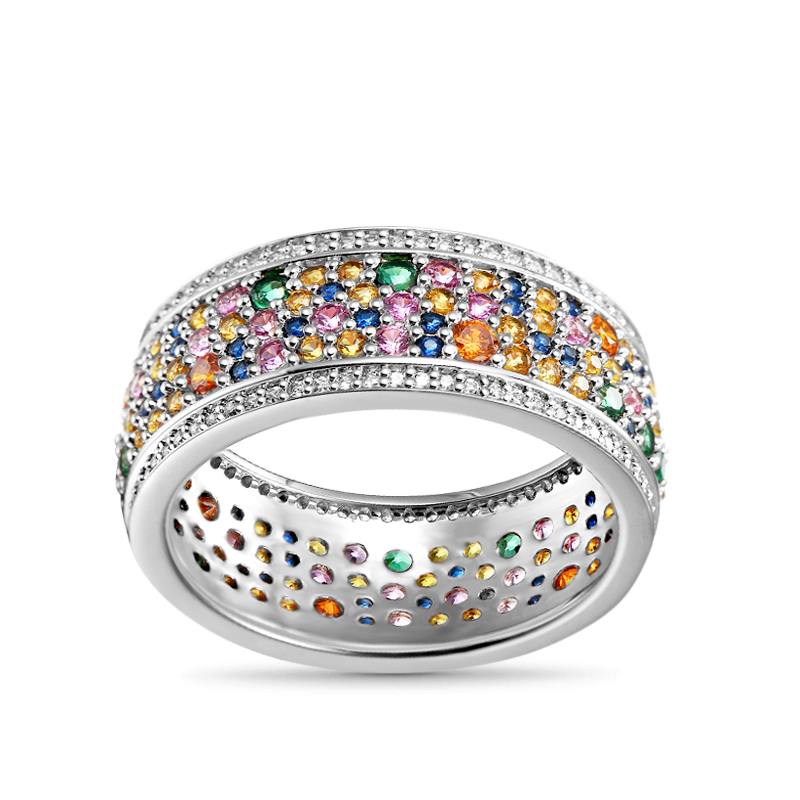 Colorful Brilliant Cut Band Ring 925 Sterling Silver_1