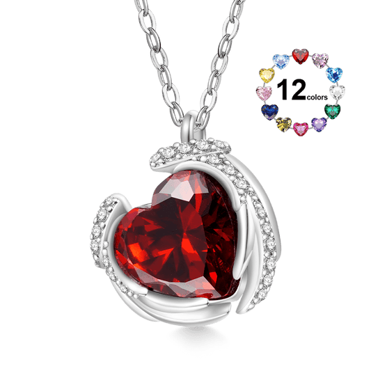 Gnoce Engravable Birthstone Love Heart Wings Necklace_1