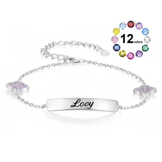 Gnoce Engravable Four-Leaf Clover Birthstone Adjustable Bracelet_1