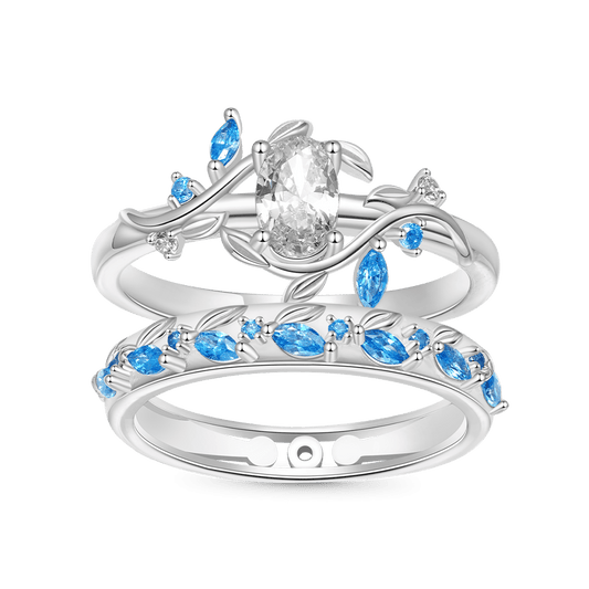 Gnoce Oval-cut Diamond Vine Leaf Couple Rings_1