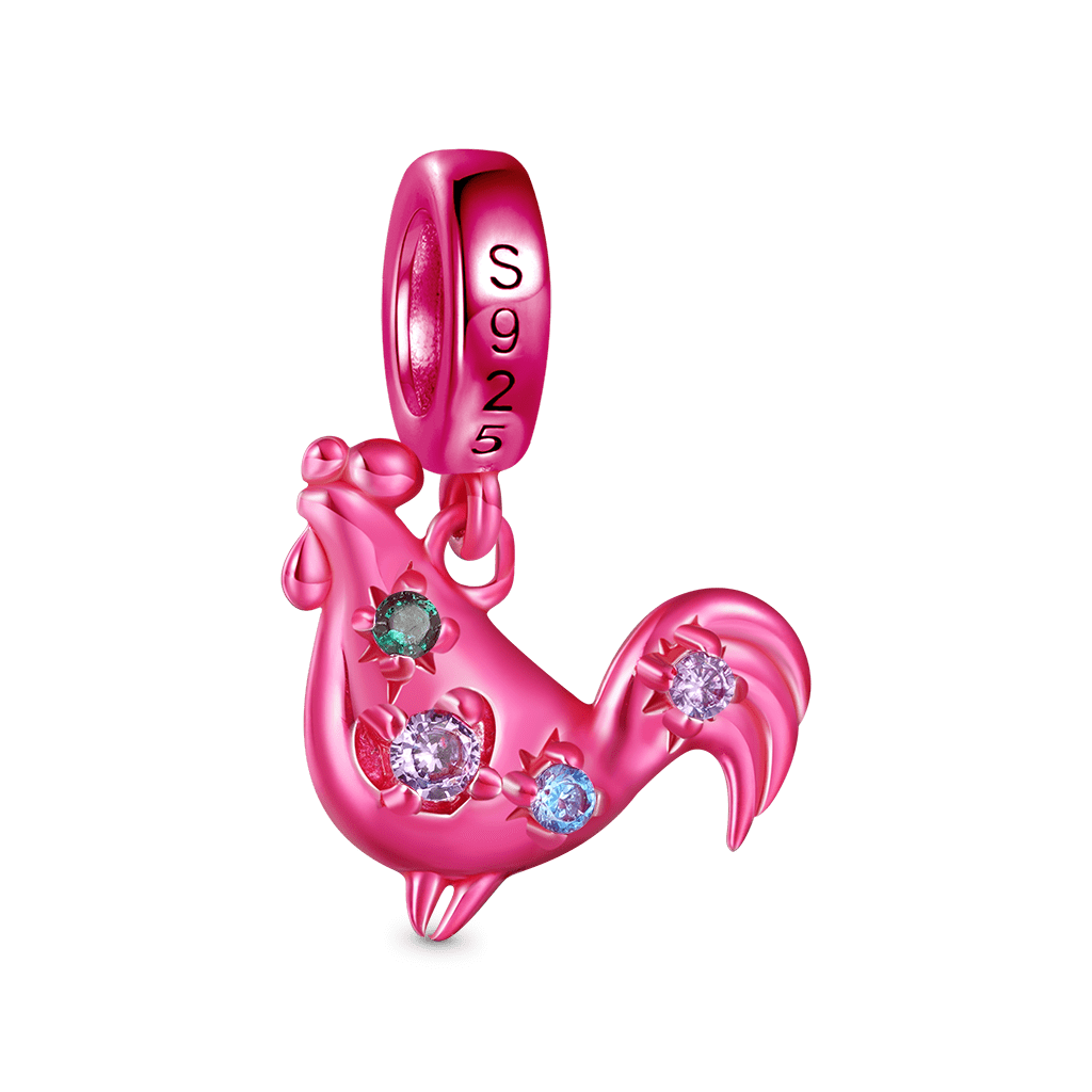 Gnoce Pink Candy Rooster Zodiac Pendant Dangle Charm_2