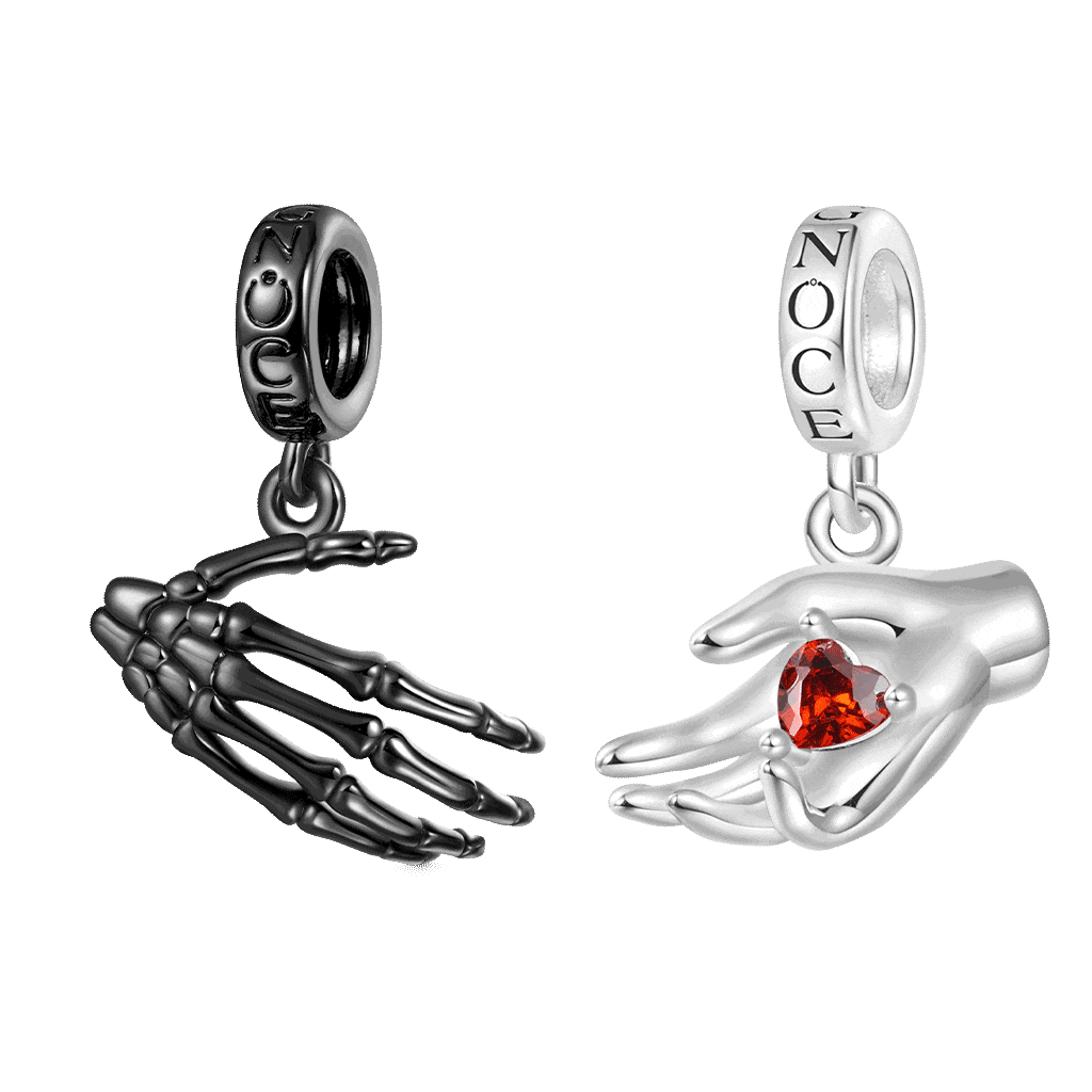 Gnoce Halloween Skull Handshake Combination Double Pendant Dangle Charm_1