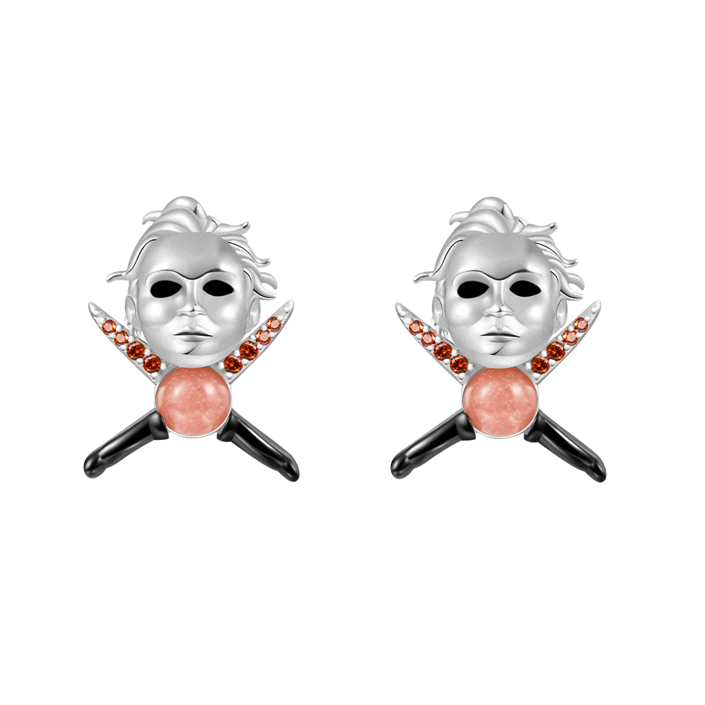 Gnoce Halloween Michael Myers and Knife Gemstone Stud Earrings_1