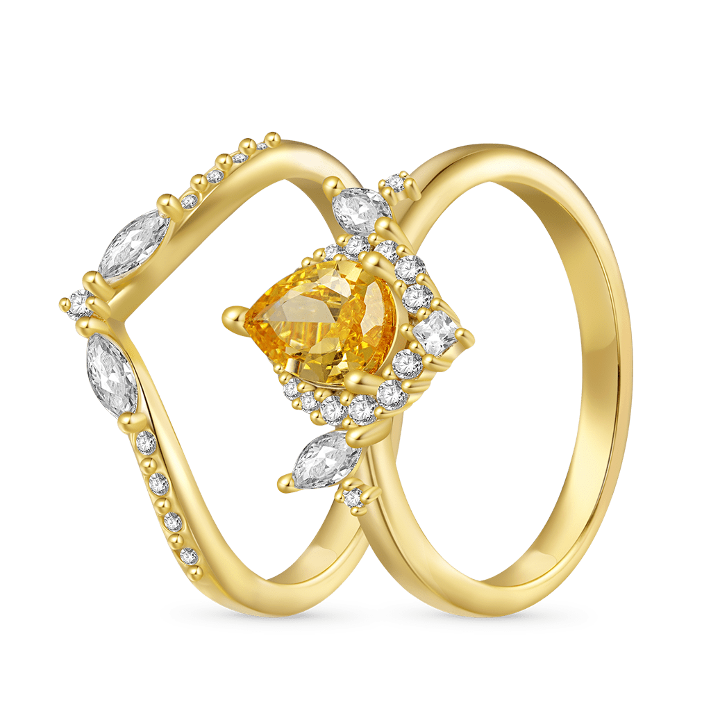 Gnoce Pear-Cut Yellow Diamond White Zirconia Stackable Ring_2