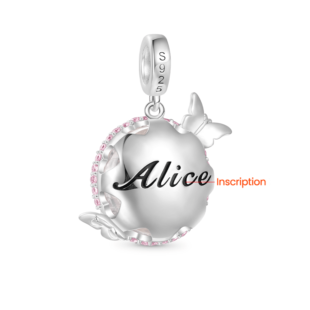 Gnoce Engravable Preserved Flower Butterfly Birthstone Pendant Dangle Charm_2