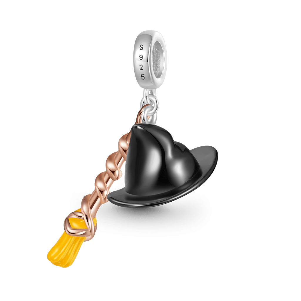 Gnoce Wicked Witch Elphaba's Hat & Broom Pendant Dangle Charm_2