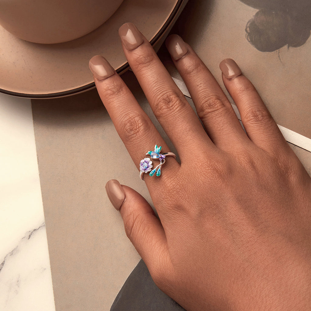 Gnoce Adjustable Spring Nature Flower and Bird Ring_6