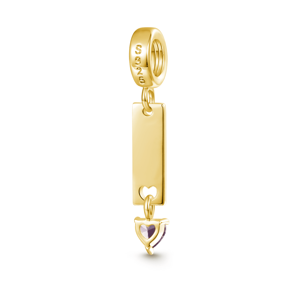 Gnoce Classic 18k Gold Plated Bar Heart Birthstone Engravable Pendant Dangle Charm_2