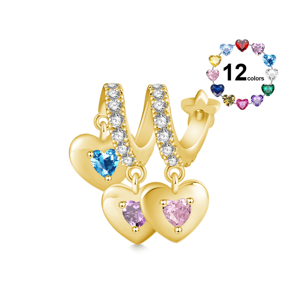 Gnoce 18k Gold Plated Engravable Three Hearts Family Pendant Dangle Charm_1