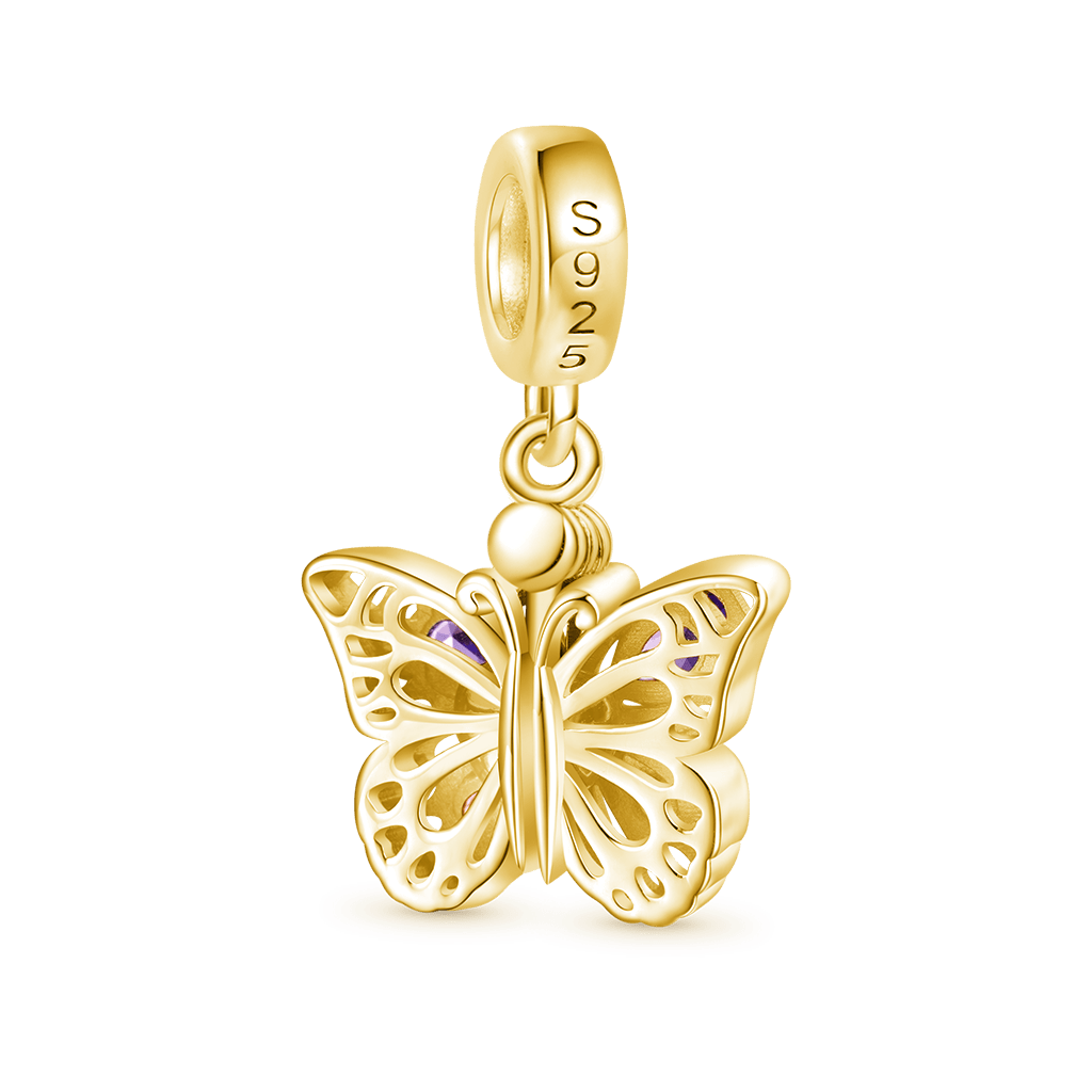 Gnoce 18k Gold Plated Openable Purple Butterfly Engravable Pendant Dangle Charm_2