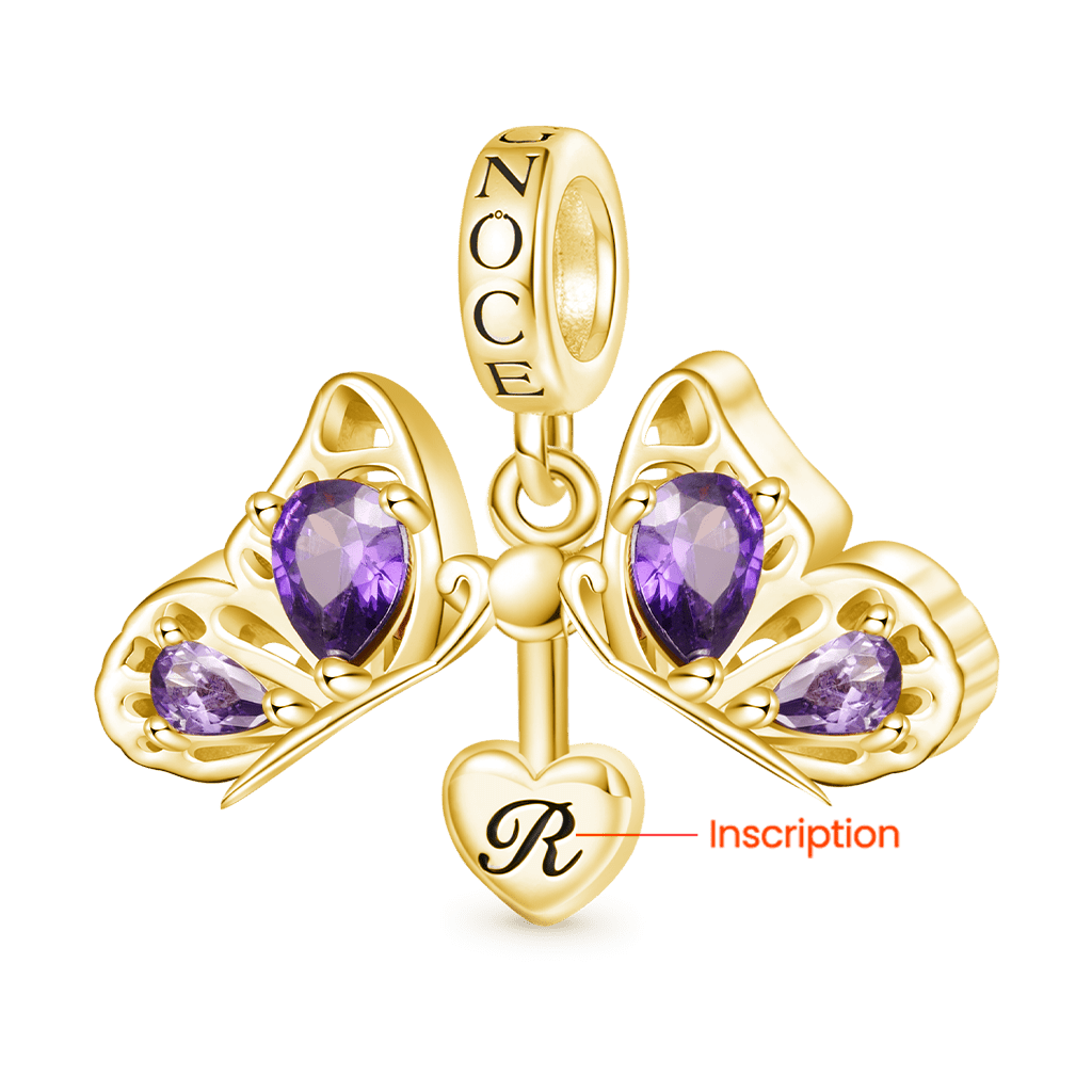 Gnoce 18k Gold Plated Openable Purple Butterfly Engravable Pendant Dangle Charm_3