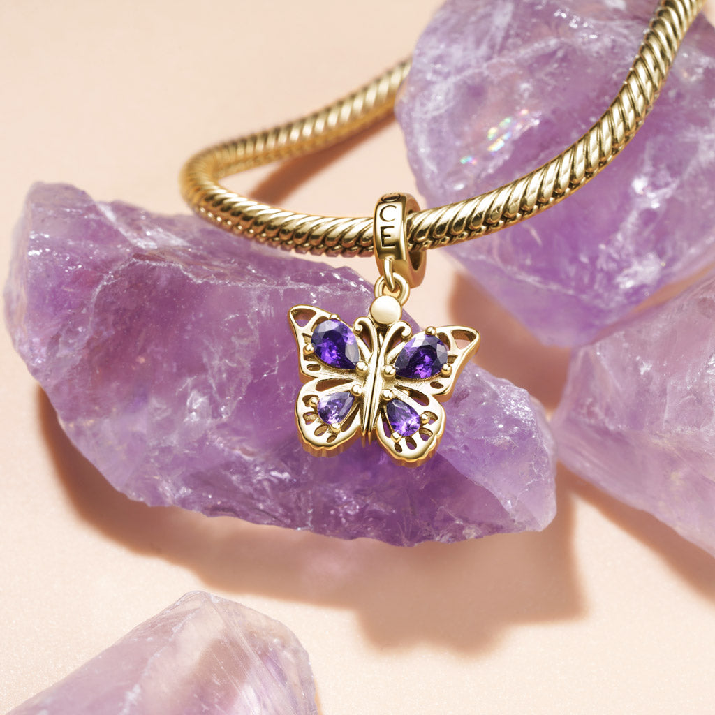 Gnoce 18k Gold Plated Openable Purple Butterfly Engravable Pendant Dangle Charm_4