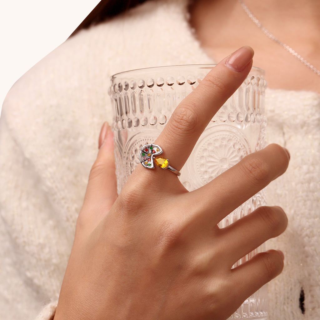 Gnoce Multicolor Pear CZ Pizza Open Ring_4