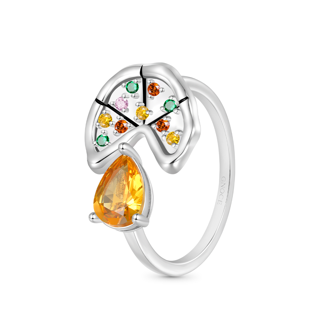 Gnoce Multicolor Pear CZ Pizza Open Ring_2