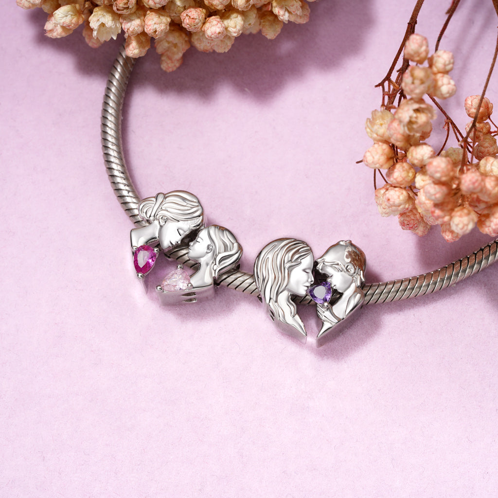 Gnoce Mother & Daughter Heart Engravable Birthstone Double Charm_4