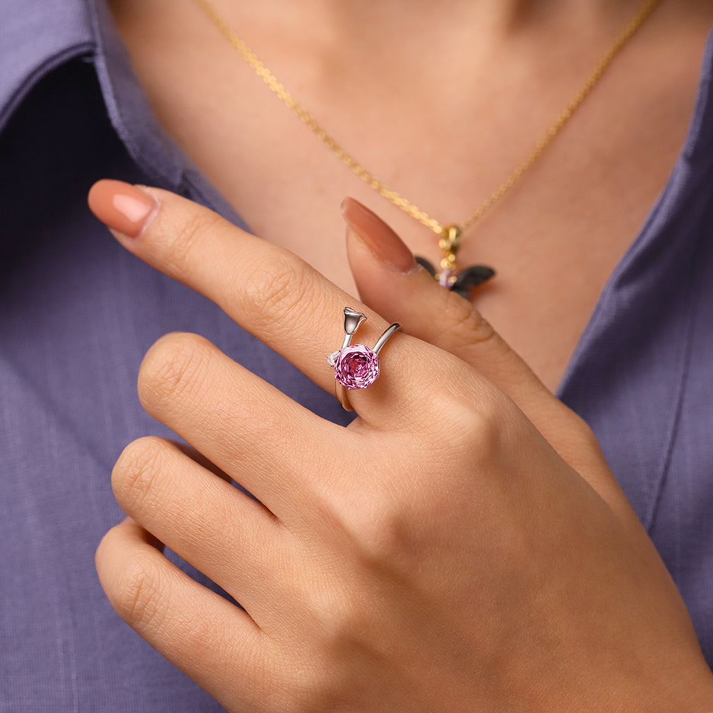 Gnoce Pink Rose Cut Open Promise Ring Platinum-plated Silver Blend_4