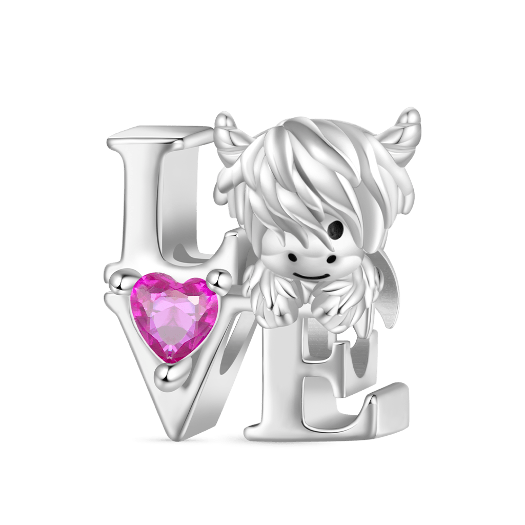 Gnoce Scottish Highland Cow Birthstone Charm Platinum-plated Silver Blend_2
