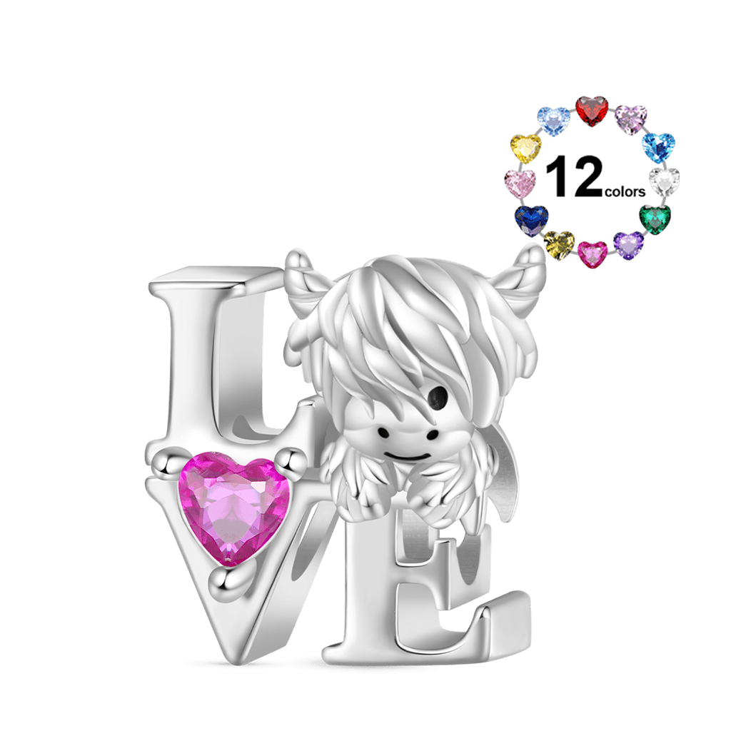 Gnoce Scottish Highland Cow Birthstone Charm Platinum-plated Silver Blend_1