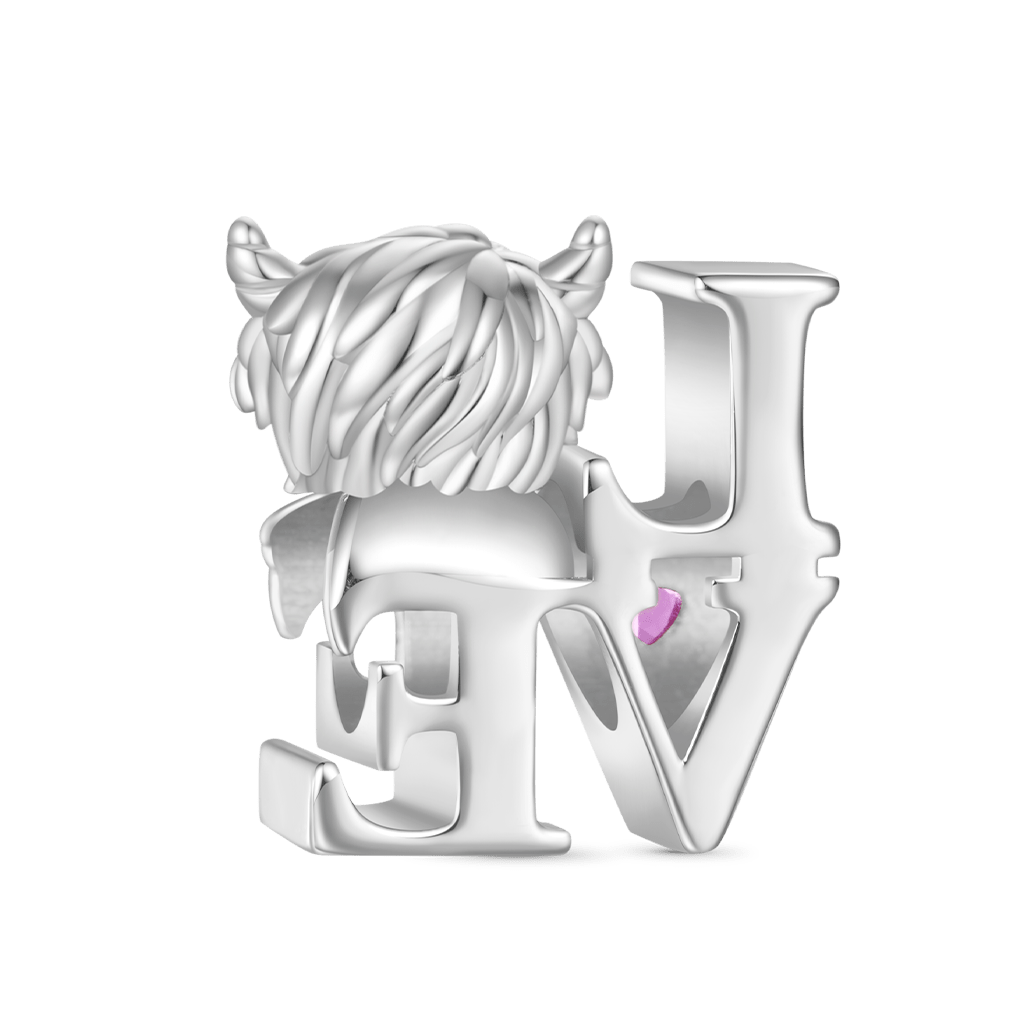 Gnoce Scottish Highland Cow Birthstone Charm Platinum-plated Silver Blend_3