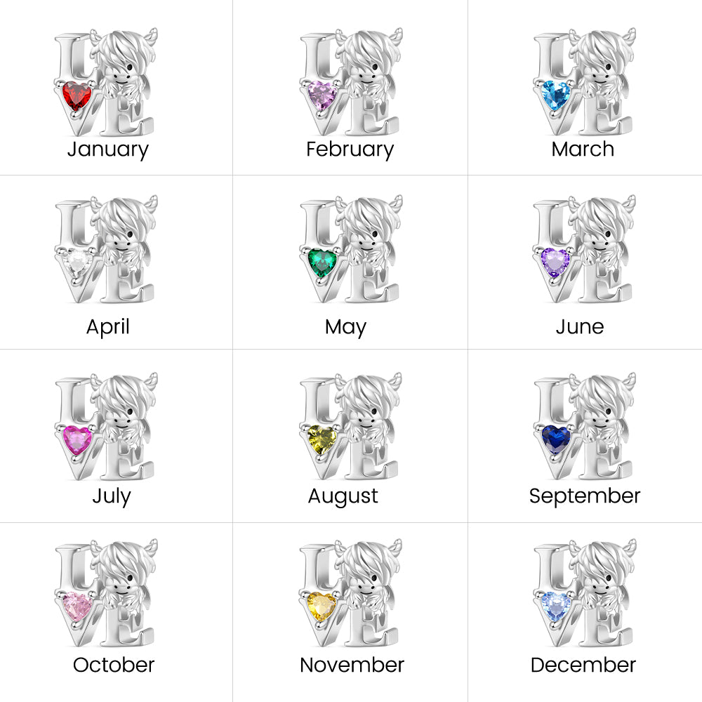 Gnoce Scottish Highland Cow Birthstone Charm Platinum-plated Silver Blend_4