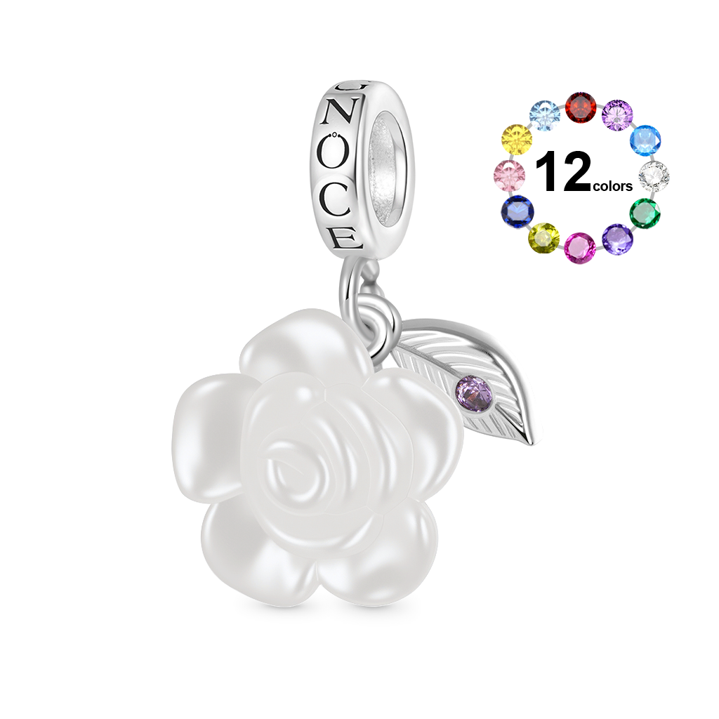 Gnoce Valentine's Day Pearl Rose Birthstone Pendant Dangle Charm_1