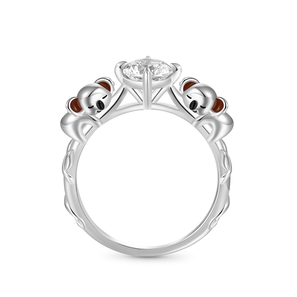 Gnoce Docile Koala Hug White Diamond Ring Platinum-plated Silver Blend_1